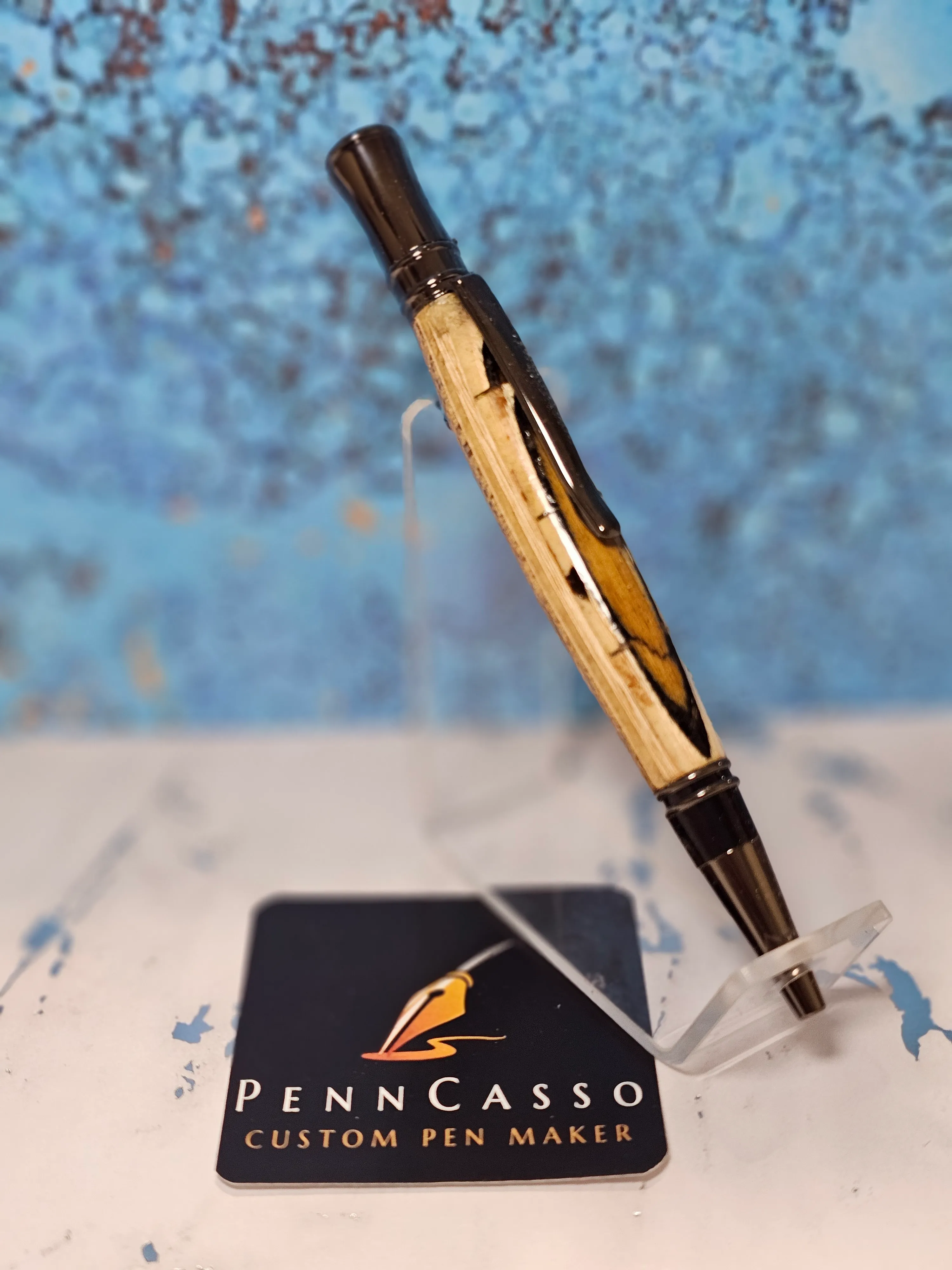 Spalted wood pen with black and gold figuring