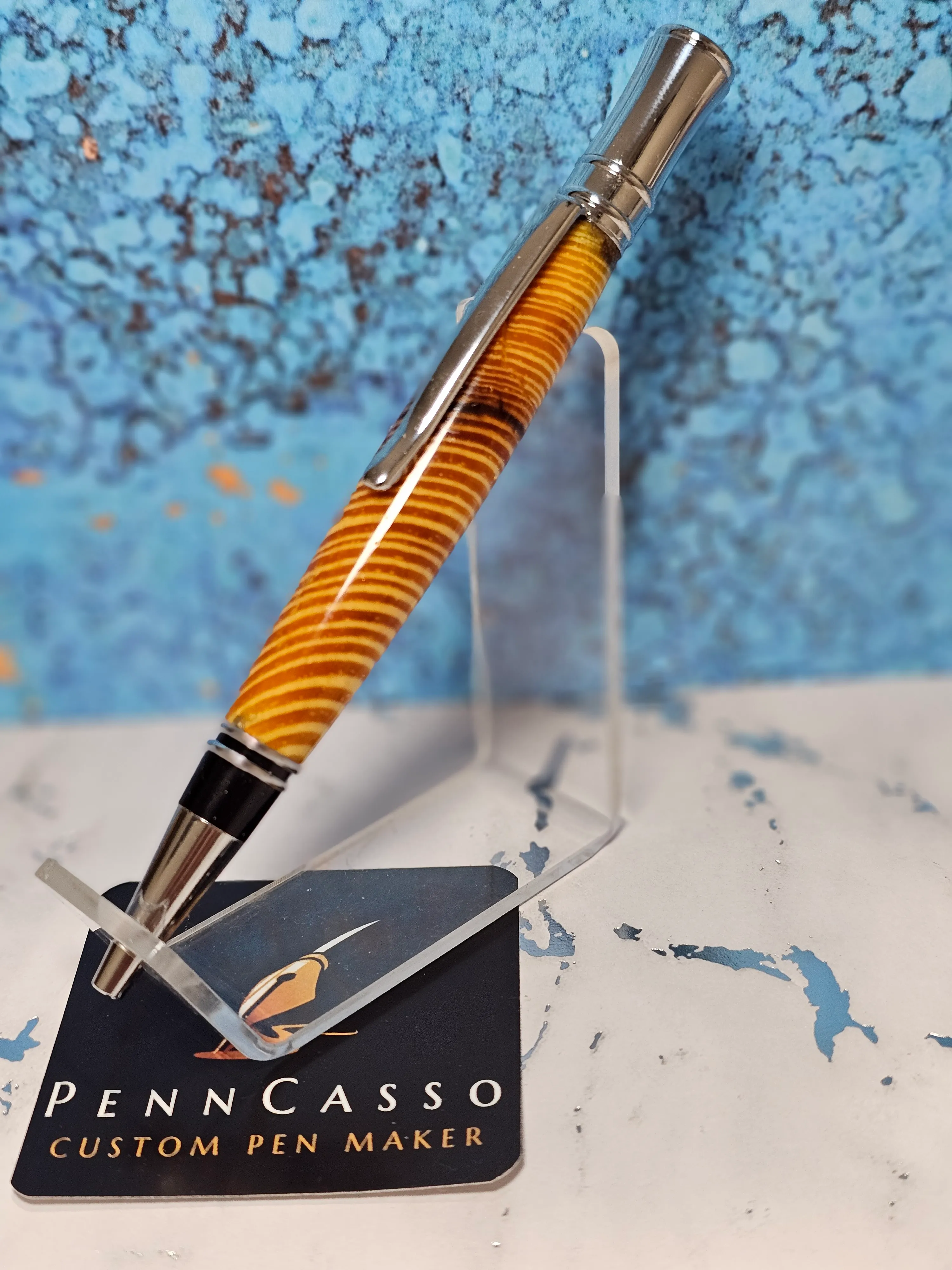 Amber ribbed pen, alternate angle
